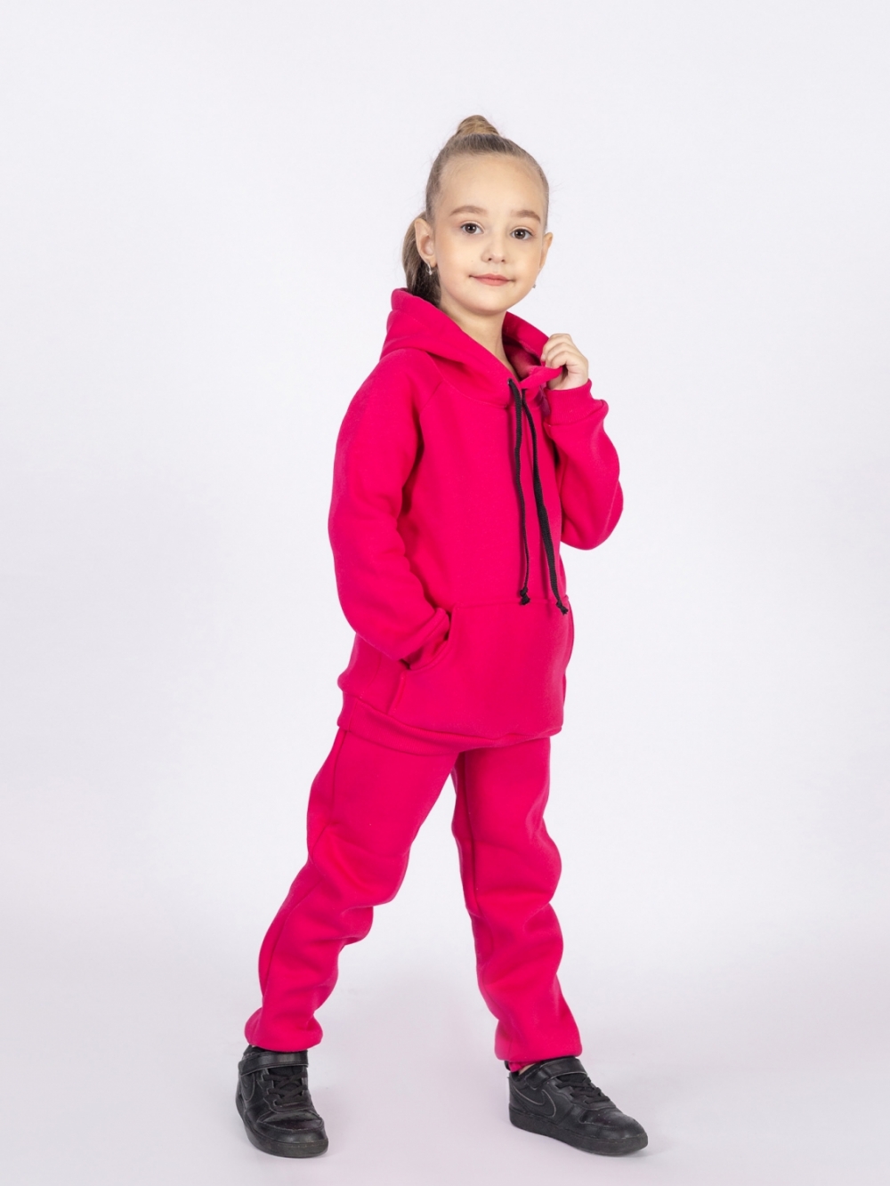 296-Ф. Свитшот с капюшоном + Штаны, хлопок 65%, 35% ПЭ, 3-х нитка (начес) фуксия 122,128,134,140
