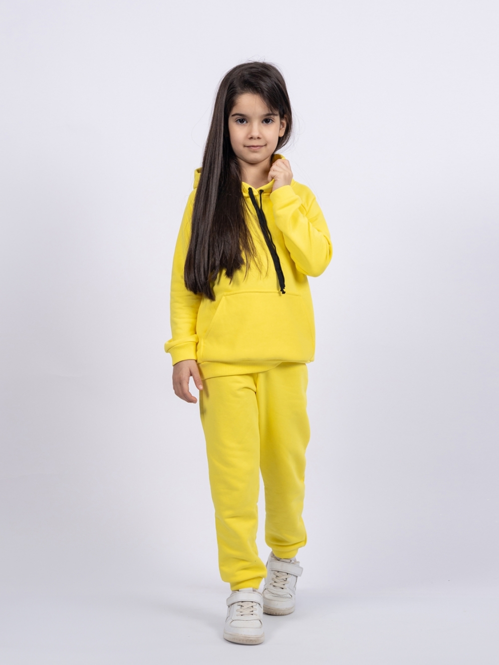 311-Ж. Свитшот с капюшоном + Штаны, хлопок 65%, 35% ПЭ, 3-х нитка ( без начеса) желтый 80,86,92