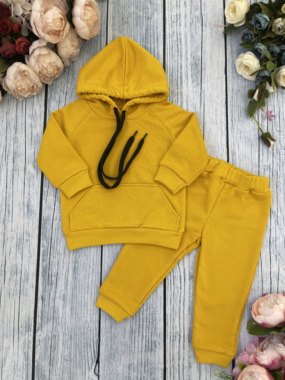 311-А. Свитшот с капюшоном + Штаны, хлопок 65%, 35% ПЭ, 3-х нитка ( без начеса) апельсин 98,104,110,116