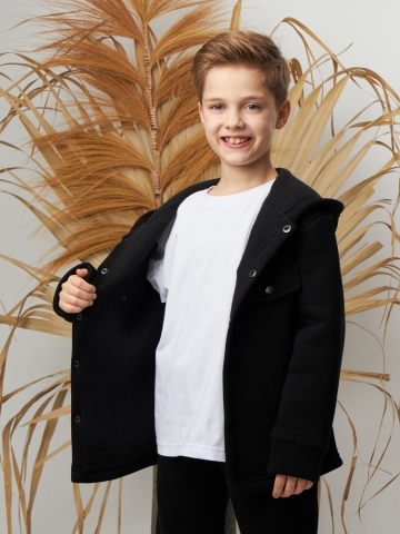 333. Костюм детский (Брюки+Толстовка) на кнопках, черный, хлопок 65%, 35% ПЭ, 3-х нитка с  начесом 98,104,110,116