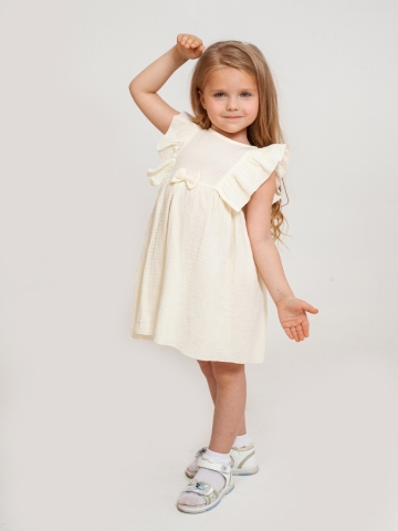 Купить 322-СЛ. Платье из муслина детское, хлопок 100% сливочный, р. 74,80,86,92 в Серове