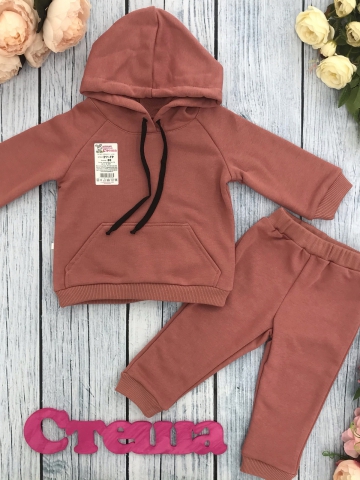 Купить оптом 311-ТР. Свитшот с капюшоном + Штаны, хлопок 65%, 35% ПЭ, 3-х нитка ( без начеса) терракот 80,86,92 в Серове
