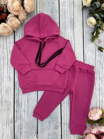 Купить оптом 311-Ф. Свитшот с капюшоном + Штаны, хлопок 65%, 35% ПЭ, 3-х нитка ( без начеса) фуксия 80,86,92 в Серове