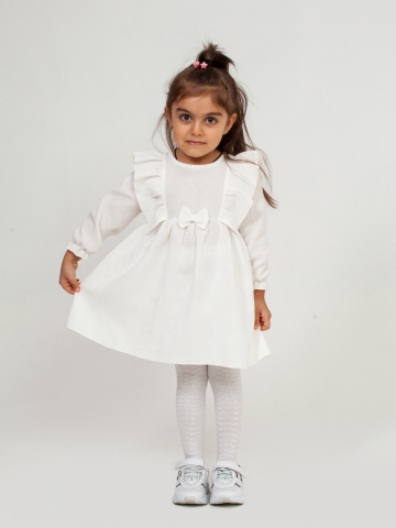 Купить 321-МО. Платье из муслина детское, хлопок 100% молочный, р. 74,80,86,92 в Серове