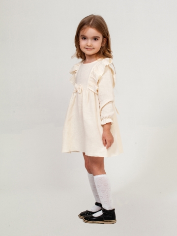 Купить 321-СЛ. Платье из муслина детское, хлопок 100% сливочный, р. 74,80,86,92 в Серове