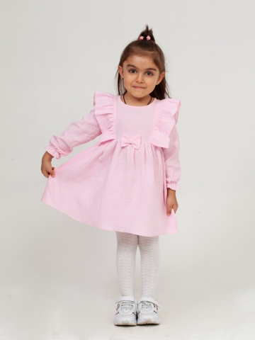 Купить 321-Р. Платье из муслина детское, хлопок 100% розовый, р. 74,80,86,92 в Серове
